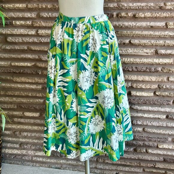 Vintage Green Floral Handmade Full Gathered Skirt - Picture 7 of 7